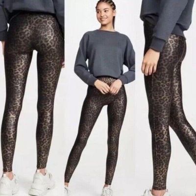 Spanx Pants Leggings Faux Leather Cheetah Print Black Gold Women Wet Look Small